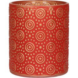 Countryfield theelichthouder/kaarsenhouder - rood/goud - H10 cm - Waxinelichtjeshouders