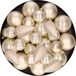 Kerstversiering kunststof kerstballen parel/champagne 6-8-10 cm pakket van 50x stuks - Kerstbal