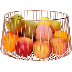 Metalen fruitmand/fruitschaal koper rond 30 x 16 cm - Fruitschalen