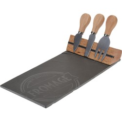 Excellent Houseware Kaasplank/serveerplank met kaasmessen - Leisteen - 4-delig - 30 x 15 cm - Kaasplankjes