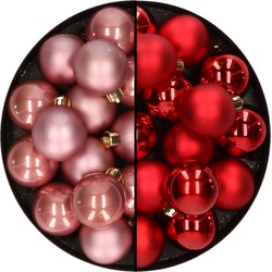 32x stuks kunststof kerstballen mix van oudroze en rood 4 cm - Kerstbal