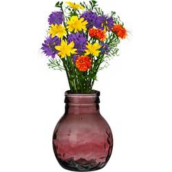 Natural Living Bloemenvaas Lourdes - roze transparant - gerecycled glas - D20 x H24 cm - Ronde vorm - Vazen