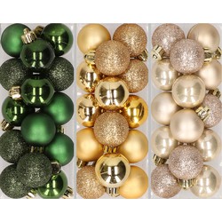 42x stuks kleine kunststof kerstballen goud, champagne en donkergroen 3 cm - Kerstbal