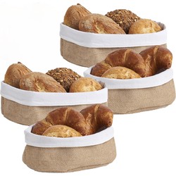 4x Jute broodmandjes voor kleine broodjes 22 x 15 cm en 26 x 18 cm - broodmand