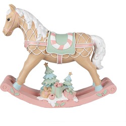 Clayre & Eef Kerstdecoratie Beeld Hobbelpaard 41x10x37 cm Beige Roze Kunststof