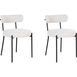 QUVIO Eetkamerstoelen Leanne - Bouclé - Staal - Wit - Set van 2