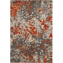 Safavieh Boho Chic Geweven Vloerkleed voor Binnen, Monaco Collectie, MNC225, in Grijs & Oranje, 155 X 231 cm