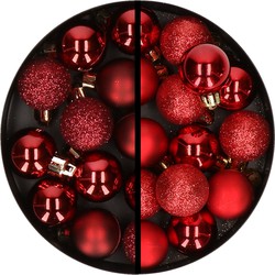 34x stuks kunststof kerstballen donkerrood en rood 3 cm - Kerstbal