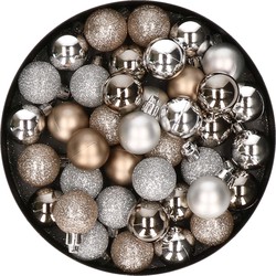 Set van 40x stuks kunststof kerstballen mix zilver en champagne 3 cm - Kerstbal