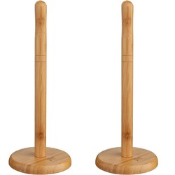 2x Stuks ronde keukenrolhouder naturel 12,5 x 32 cm van bamboe hout - Keukenrolhouders