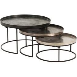 J-line - Set Van 3 Bijzettafels Rond Aluminium Zwart/mix - 77.5x77.5x45.5cm