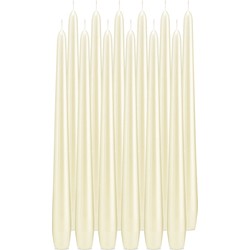 12x Lange rechte kaarsen ivoorwit parelmoer 30 cm 13 branduren dinerkaarsen/tafelkaarsen - Dinerkaarsen