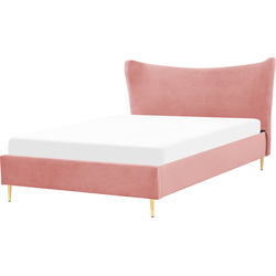 Beliani CHALEIX - Tweepersoonsbed-Roze-Fluweel