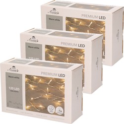 Set van 3x stuks kerstverlichting warm wit 120 leds met dimmer en timer functie 1200 cm - Kerstverlichting kerstboom