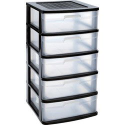 PlasticForte Ladeblok bureau organizer - 5 lades - zwart - 40x39x81cm - Ladeblok