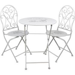 Clayre & Eef Bistroset Bistrotafel Bistrostoel 3-delig  Ø 60x70 Wit Ijzer Balkonset