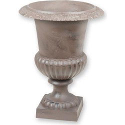 A CAST IRON GARDEN URN - BROWN