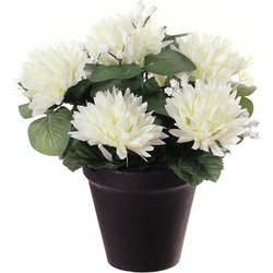 Louis Maes Kunstbloemen plant in pot - witte tinten - 23 cm - Bloemenstuk ornament - Kunstbloemen