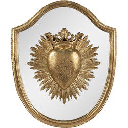 Clayre & Eef Wanddecoratie  25x3x30 cm Goudkleurig Polyresin Glas Ovaal Hart Muurdecoratie