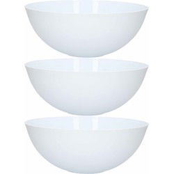 Saladeschaal/serveerschaal van kunststof - 3x - mat wit - 25 cm - Serveerschalen