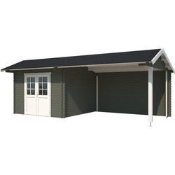 Blokhut met overkapping Maribel 680x300 Green Grey-Wit