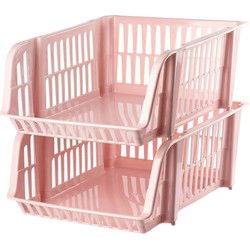 Plasticforte Stapelbare opbergmand - 2x - Oud roze - 16L - kunststof - 38 x 28 x 15 cm - Opbergmanden