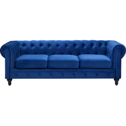 Beliani CHESTERFIELD - Driezitsbank-Blauw-Fluweel