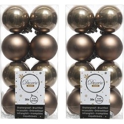 32x Kunststof kerstballen glanzend/mat kasjmier bruin 4 cm kerstboom versiering/decoratie - Kerstbal