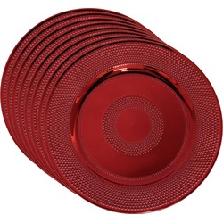 Set van 12x stuks kerstdiner onderborden rond rood glimmend 33 cm - Onderborden