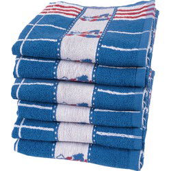 Twentse Damast Keukendoekenset - 6 stuks - Kissing Couple Blauw