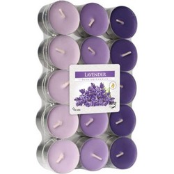30x stuks Geurende waxine lichtjes lavendel 4 branduren - geurkaarsen