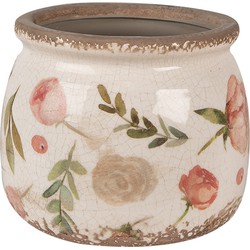 Clayre & Eef Bloempot  Ø 16x13 cm Beige Roze Keramiek Bloemen Bloempot Binnen
