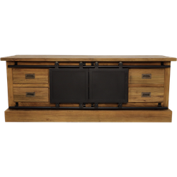 HSM Collection-Tv Meubel Blackburn 2 Deur 4 La-150x40x56,5-Naturel/Zwart-Teak/Metaal