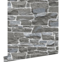 ESTAhome behang stenen muur donkergrijs - 53 cm x 10,05 m - 138521