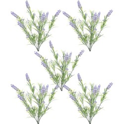 5x Groene/lilapaarse Lavandula lavendel kunstplanten 44 cm bundel/bosje - Kunstplanten