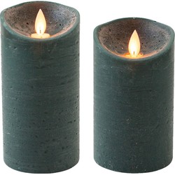 Set van 2x stuks Antiek Groen Led kaarsen met bewegende vlam - LED kaarsen