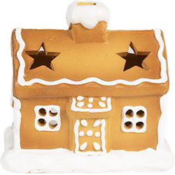 Clayre & Eef Theelichthouder Gingerbread house 11x8x10 cm Bruin Keramiek Waxinelichthouder
