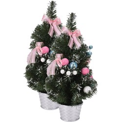 2x stuks kunstbomen/kunst kerstbomen inclusief kerstversiering 40 cm kerstversiering - Kunstkerstboom