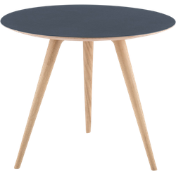 Arp side table houten bijzettafel whitewash - met linoleum tafelblad smokey blue - Ø 55 cm