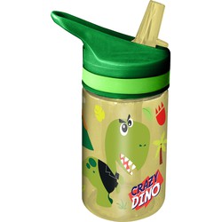 Crazy Dino drinkfles/drinkbeker/bidon met drinktuitje - groen - kunststof - 400 ml - Schoolbekers