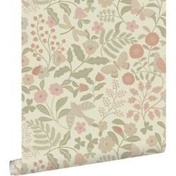 ESTAhome behang bloemen en vogels groen en roze - 50 x 900 cm - 139869