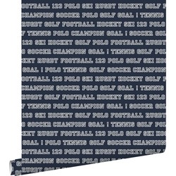 ESTAhome behang sport teksten marine blauw - 53 cm x 10,05 m - 115623