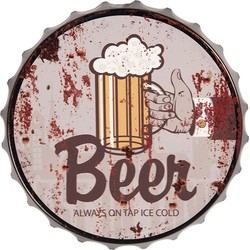 Clayre & Eef Tekstbord  Ø 33 cm Beige Metaal Rond Beer Wandbord