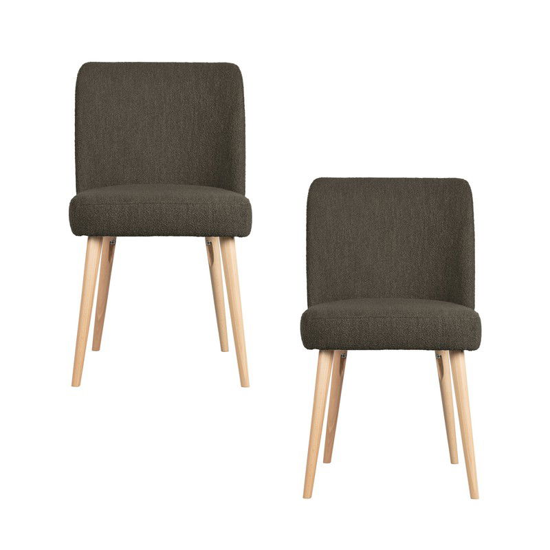 vtwonen Force Eetkamerstoelen - Bouclé - Bruin - Set van 2 - 