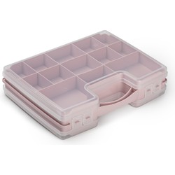 Plasticforte Opbergkoffertje/opberg/sorteerbox - 21-vaks - kunststof - roze - 28 x 21 x 6 cm - Opbergbox