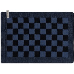 Knit Factory Gebreide Placemat - Onderlegger Block - Zwart/Jeans - 50x30 cm