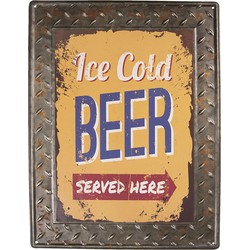 Clayre & Eef Tekstbord  30x40 cm Geel Metaal Rechthoek Ice Cold Beer Wandbord