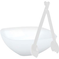 Serveerschaal/slakom - wit - kunststof - 30 cm - met sla bestek/couvert - Serveerschalen