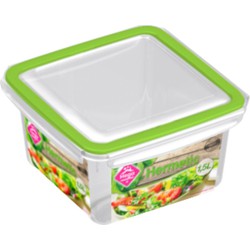 2x Voedsel plastic bewaarbakje 1,5 liter transparant/groen - Vershoudbakjes