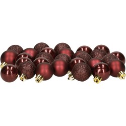 Decoris 28x stuks kleine kunststof kerstballen mahonie bruin 3 cm - Kerstbal